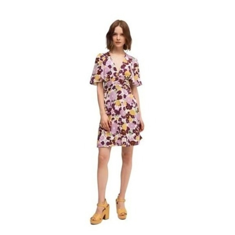 Kate Spade New York Swing Flora‎ Dress Purple Yellow Floral Print Pattern 0